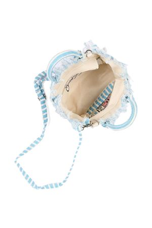 Borsa Vanity Mini in lino celeste con motivo a righe SAINT BARTH KIDS | VAMI00800398L